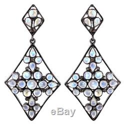 Moonstone Diamond Pave 925 Sterling Silver Vintage Style Dangle Earrings Jewelry