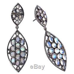 Moonstone Diamond Pave Dangle Earrings 925 Sterling Silver Vintage Look Jewelry