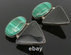 NAVAJO 925 Silver Vintage Malachite & Black Onyx Non Pierce Earrings EG5855