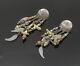 Navajo 925 Silver Vintage Pearl Jasper & Quartz Beaded Dangle Earrings- Eg9929