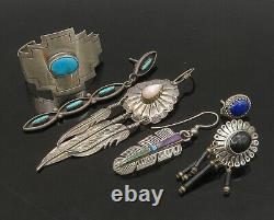NAVAJO 925 Silver Vintage Turquoise & Multi-Stone Lot Single Earrings- EG11265
