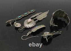 NAVAJO 925 Silver Vintage Turquoise & Multi-Stone Lot Single Earrings- EG11265
