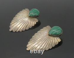 NAVAJO 925 Sterling Silver Vintage Cabochon Malachite Drop Earrings EG8577
