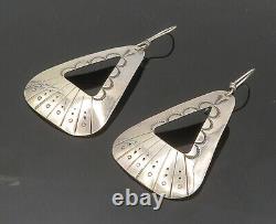 NAVAJO 925 Sterling Silver Vintage Etched Detail Dangle Earrings EG10286