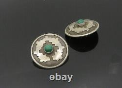 NAVAJO 925 Sterling Silver Vintage Malachite Two Tone Drop Earrings EG10207