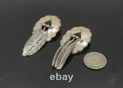 NAVAJO 925 Sterling Silver Vintage Shiny Feathers Dangle Earrings EG10203