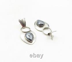 NAVAJO 925 Sterling Silver Vintage Tear Drop Hematite Dangle Earrings EG4778
