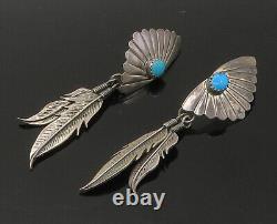 NAVAJO 925 Sterling Silver Vintage Turquoise Feather Dangle Earrings EG11082