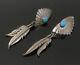 Navajo 925 Sterling Silver Vintage Turquoise Feather Dangle Earrings Eg11082