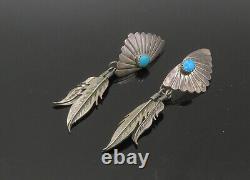 NAVAJO 925 Sterling Silver Vintage Turquoise Feather Dangle Earrings EG11082