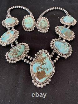 NA Necklace Navajo Squash Pendant Sterling Silver Royston Turquoise Earrings 818