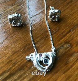NEW Vintage Juhls Norway Necklace & Earrings Sterling Silver 925 Amethyst MCM