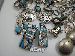 Nice Big Lot Of Vintage Native American Rings Bracelet Earrings Sterling Silver