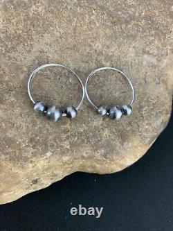 Native American Hoop Earrings Sterling Silver Navajo Pearls Earrings 1161 1 in