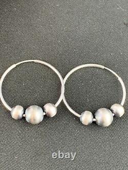 Native American Hoop Earrings Sterling Silver Navajo Pearls Earrings 1161 1 in