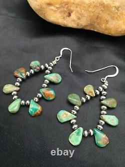 Native American Navajo Green Cluster Turquoise Bead Sterling Silver Earrings2970