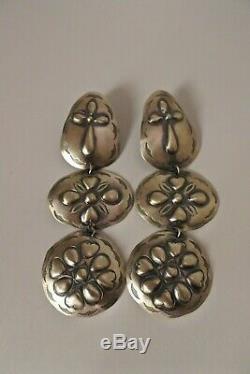 Native American Navajo Vintage Style Sterling Silver Concho Earrings Post