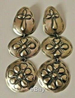 Native American Navajo Vintage Style Sterling Silver Concho Earrings Post