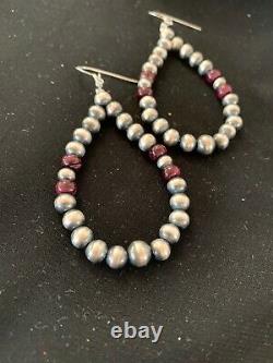 Native American Sterling Silver Navajo Pearls Purple Spiny Oys Earrings 2.5 3248