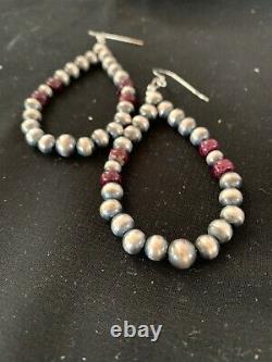 Native American Sterling Silver Navajo Pearls Purple Spiny Oys Earrings 2.5 3248