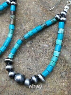 Native American Sterling Silver Navajo Turquoise Heishi Bead Earrings 2 4355