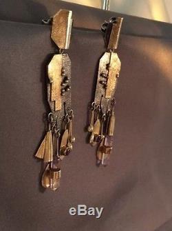 Native American Vintage Sterling Silver & Gold Vermeil Earrings WithAmethysts