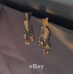 Native American Vintage Sterling Silver & Gold Vermeil Earrings WithAmethysts