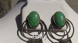 Native American Vtg. Pilot Mountain Stone & Sterling Silver Long Dangle Earrings