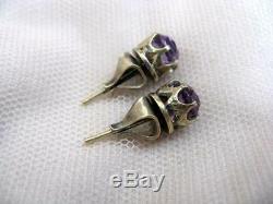 Natural Alexandrite Vintage Pin Earrings Russian USSR Gilt Sterling Silver 875