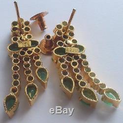 Natural Emerald, 925 Sterling Silver Earrings, Vintage Estate Jewelry