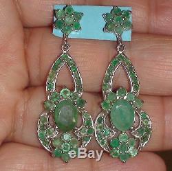 Natural! Emerald Earrings 42.25 ct 925 Sterling Silver, Vintage Estate Jewelry