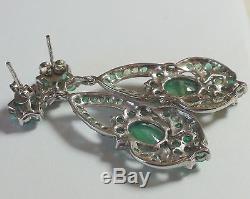 Natural! Emerald Earrings 42.25 ct 925 Sterling Silver, Vintage Estate Jewelry