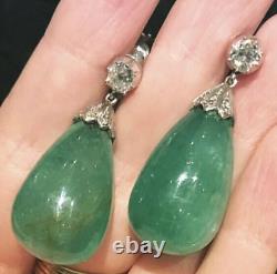 Natural Green Jade Vintage 20Ct Dangle Drop Women's Earring Sterling Silver 925