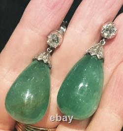 Natural Green Jade Vintage 20Ct Dangle Drop Women's Earring Sterling Silver 925