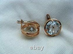 Natural Rock Crystal Gemstone Vintage Gilt Sterling Silver 875 Earrings USSR