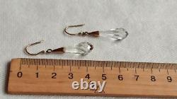 Natural Rock Crystal Vintage Russian USSR Gilt Sterling Silver 875 Earrings Box