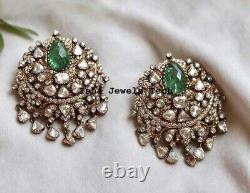 Natural Rosecut Diamond Polki, Emerald 925 Sterling Silver Earrings Jewelry