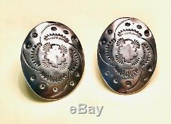 Navajo Native American Sterling Silver Concho Earrings Vintage, Superior Quality