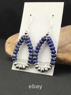 Navajo Sterling Silver Bead Lapis Lazuli Dangle Earrings 2 1250