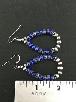 Navajo Sterling Silver Bead Lapis Lazuli Dangle Earrings 2 1250