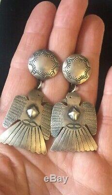 Navajo Sterling Silver Vintage Style Thunder Bird Pierced Earrings