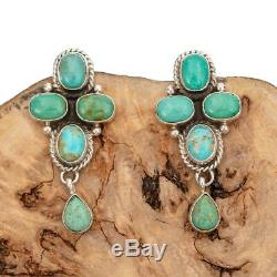 Navajo Turquoise Earrings Natural Cluster Sterling Silver Vintage Dangle