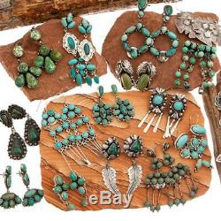 Navajo Turquoise Earrings Natural Cluster Sterling Silver Vintage Dangle