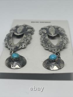 Navajo Vintage Sterling Silver And Turquoise Earrings By Tonya MARKED 325