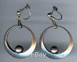 Ne From Denmark Vintage Modernist Sterling Silver Screwback Dangle Earrings