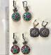 New! Three Pairs Vintage Style Emerald Ruby 925 Solid Sterling Silver Earrings