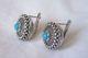 New Vintage Unique Sterling Silver Russian European Earrings Round Turquoise