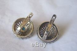 New Vintage Unique Sterling Silver Russian European Earrings Round Turquoise