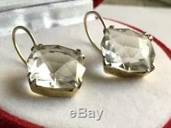 Nice Rock Crystal Vintage USSR Gilt Sterling Silver 875 Earrings Jewelry 5.5g