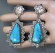 Old Pawn Vintage Navajo Begaye Blue Gem Large Turquoise Sterling Silver Earrings